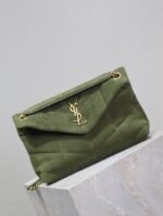 YSL 25S LOULOU PUFFER MM 29 IN GREEN SUEDE GOLD HARDWARE - Image 15