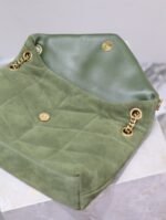 YSL 25S LOULOU PUFFER MM 29 IN GREEN SUEDE GOLD HARDWARE - Image 5