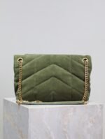 YSL 25S LOULOU PUFFER MM 29 IN GREEN SUEDE GOLD HARDWARE - Image 2