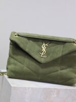 YSL 25S LOULOU PUFFER MM 29 IN GREEN SUEDE GOLD HARDWRE - Image 12