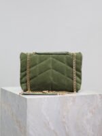 YSL 25S LOULOU PUFFER MINI 23 IN GREEN SUEDE GOLD HARDWRE - Image 11