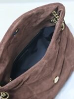 YSL 25S LOULOU PUFFER MM 29 IN DARK BROWN SUEDE GOLD HARDWARE - Image 5