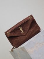 YSL 25S LOULOU PUFFER MM 29 IN DARK BROWN SUEDE GOLD HARDWARE - Image 18