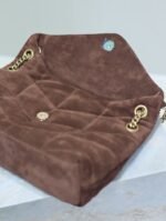 YSL 25S LOULOU PUFFER MM 29 IN DARK BROWN SUEDE GOLD HARDWARE - Image 16