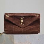 YSL 25S LOULOU PUFFER MM 29 IN DARK BROWN SUEDE GOLD HARDWARE - Image 10
