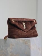 YSL 25S LOULOU PUFFER MM 29 IN DARK BROWN SUEDE GOLD HARDWARE - Image 17
