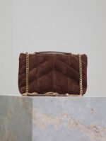YSL 25S LOULOU PUFFER MINI 23 IN DARK BROWN SUEDE GOLD HARDWARE - Image 2