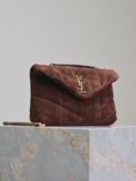 YSL 25S LOULOU PUFFER MINI 23 IN DARK BROWN SUEDE GOLD HARDWARE - Image 17