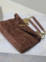 YSL 25S LOULOU PUFFER MINI 23 IN DARK BROWN SUEDE GOLD HARDWARE - Image 16