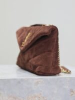 YSL 25S LOULOU PUFFER MINI 23 IN DARK BROWN SUEDE GOLD HARDWARE - Image 15