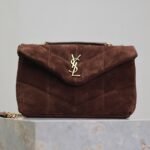YSL 25S LOULOU PUFFER MINI 23 IN DARK BROWN SUEDE GOLD HARDWARE - Image 10