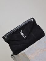 YSL 25S LOULOU PUFFER GM 35 IN BLACK SUEDE SILVER HARDWARE - Image 7