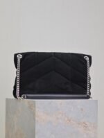 YSL 25S LOULOU PUFFER GM 35 IN BLACK SUEDE SILVER HARDWARE - Image 11