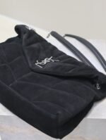 YSL 25S LOULOU PUFFER GM 35 IN BLACK SUEDE SILVER HARDWARE - Image 13