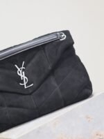 YSL 25S LOULOU PUFFER GM 35 IN BLACK SUEDE SILVER HARDWARE - Image 12