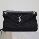 YSL 25S LOULOU PUFFER GM 35 IN BLACK SUEDE SILVER HARDWARE - Image 10