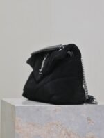 YSL 25S LOULOU PUFFER MM 29 IN BLACK SUEDE SILVER HARDWRE - Image 6