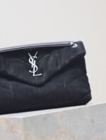 YSL 25S LOULOU PUFFER MM 29 IN BLACK SUEDE SILVER HARDWARE - Image 12