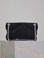 YSL 25S LOULOU PUFFER MM 29 IN BLACK SUEDE SILVER HARDWARE - Image 11