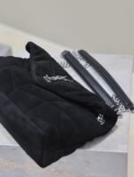 YSL 25S LOULOU PUFFER MM 29 IN BLACK SUEDE SILVER HARDWARE - Image 13