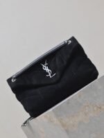 YSL 25S LOULOU PUFFER MM 29 IN BLACK SUEDE SILVER HARDWARE - Image 17