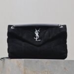 YSL 25S LOULOU PUFFER MM 29 IN BLACK SUEDE SILVER HARDWRE - Image 10