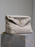 YSL 25S LOULOU PUFFER GM 35 IN SMOKEY TAUPE SUEDE GOLD HARDWRE - Image 17