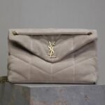 YSL 25S LOULOU PUFFER GM 35 IN SMOKEY TAUPE SUEDE GOLD HARDWRE - Image 10