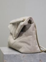 YSL 25S LOULOU PUFFER GM 35 IN SMOKEY TAUPE SUEDE GOLD HARDWRE - Image 16