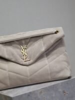 YSL 25S LOULOU PUFFER GM 35 IN SMOKEY TAUPE SUEDE GOLD HARDWRE - Image 3