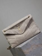 YSL 25S LOULOU PUFFER GM 35 IN SMOKEY TAUPE SUEDE GOLD HARDWARE - Image 9
