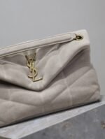 YSL 25S LOULOU PUFFER MM 29 IN SMOKEY TAUPE SUEDE GOLD HARDWARE - Image 3