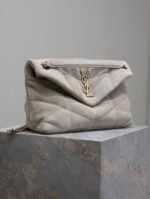 YSL 25S LOULOU PUFFER MM 29 IN SMOKEY TAUPE SUEDE GOLD HARDWRE - Image 8