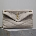 YSL 25S LOULOU PUFFER MM 29 IN SMOKEY TAUPE SUEDE GOLD HARDWRE - Image 10