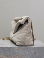 YSL 25S LOULOU PUFFER MM 29 IN SMOKEY TAUPE SUEDE GOLD HARDWRE - Image 13