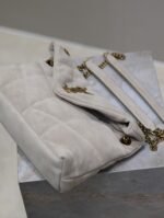 YSL 25S LOULOU PUFFER MM 29 IN SMOKEY TAUPE SUEDE GOLD HARDWARE - Image 14