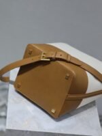 YSL 25S LE 5 À 7 BUCKET 26 IN CREAM BROWN CALFSKIN AND CANVAS GOLD HARDWARE - Image 18