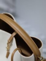 YSL 25S LE 5 À 7 BUCKET 26 IN CREAM BROWN CALFSKIN AND CANVAS GOLD HARDWARE - Image 7