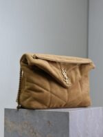 YSL 25S LOULOU PUFFER GM 35 IN TAN BROWN SUEDE GOLD HARDWRE - Image 16