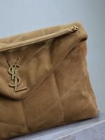 YSL 25S LOULOU PUFFER GM 35 IN TAN BROWN SUEDE GOLD HARDWRE - Image 3