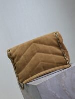 YSL 25S LOULOU PUFFER GM 35 IN TAN BROWN SUEDE GOLD HARDWRE - Image 2