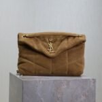 YSL 25S LOULOU PUFFER MM 29 IN TAN BROWN SUEDE GOLD HARDWARE - Image 10