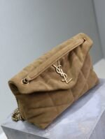 YSL 25S LOULOU PUFFER MM 29 IN TAN BROWN SUEDE GOLD HARDWRE - Image 13