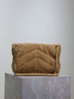 YSL 25S LOULOU PUFFER MM 29 IN TAN BROWN SUEDE GOLD HARDWRE - Image 2