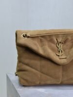YSL 25S LOULOU PUFFER MM 29 IN TAN BROWN SUEDE GOLD HARDWRE - Image 12