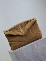 YSL 25S LOULOU PUFFER MM 29 IN TAN BROWN SUEDE GOLD HARDWARE - Image 15