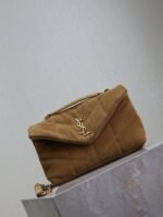 YSL 25S LOULOU PUFFER MINI 23 IN TAN BROWN SUEDE GOLD HARDWRE - Image 8