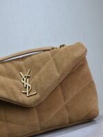 YSL 25S LOULOU PUFFER MINI 23 IN TAN BROWN SUEDE GOLD HARDWARE - Image 3