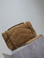 YSL 25S LOULOU PUFFER MINI 23 IN TAN BROWN SUEDE GOLD HARDWARE - Image 11