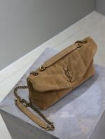YSL 25S LOULOU PUFFER MINI 23 IN TAN BROWN SUEDE GOLD HARDWARE - Image 4